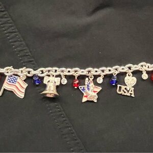 Patriotic Charm Bracelet with USA Flag and Liberty Bell